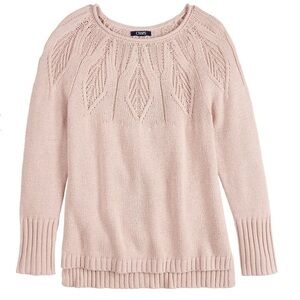 Chaps Pink Gold Leaf Stitch Boatneck Sweater